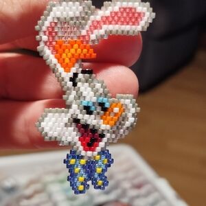 Hand Crafted White Pink Orange Blue Bunny-Bead Earrings